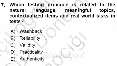 Yabancı Dil Öğretiminde Ölçme Ve Değerlendirme 1 2015 - 2016 Ara Sınavı 7.Soru