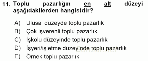 Endüstri İlişkileri 2017 - 2018 3 Ders Sınavı 11.Soru