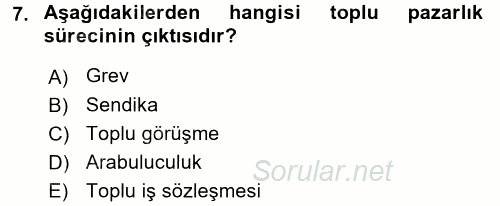 Endüstri İlişkileri 2017 - 2018 3 Ders Sınavı 7.Soru