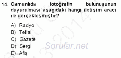 Fotoğraf Tarihi 2013 - 2014 Tek Ders Sınavı 14.Soru