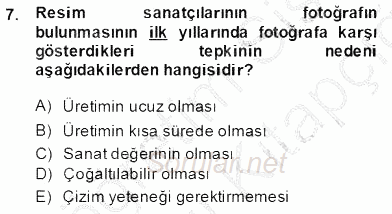 Fotoğraf Tarihi 2013 - 2014 Tek Ders Sınavı 7.Soru