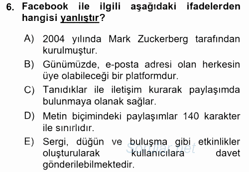 Temel Bilgi Teknolojileri 1 2017 - 2018 3 Ders Sınavı 6.Soru