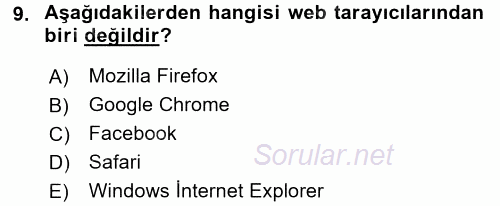 Temel Bilgi Teknolojileri 1 2017 - 2018 3 Ders Sınavı 9.Soru