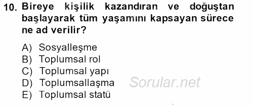 Sosyal Sorunlar 2013 - 2014 Ara Sınavı 10.Soru