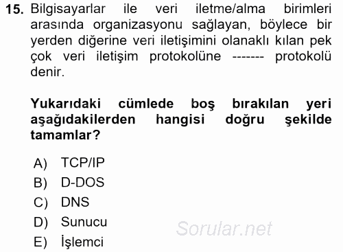 İşletim Sistemleri 2017 - 2018 Dönem Sonu Sınavı 15.Soru
