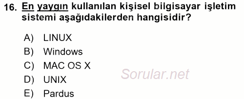 İşletim Sistemleri 2017 - 2018 Dönem Sonu Sınavı 16.Soru