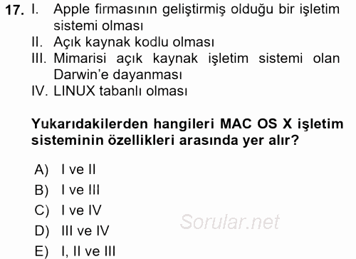 İşletim Sistemleri 2017 - 2018 Dönem Sonu Sınavı 17.Soru