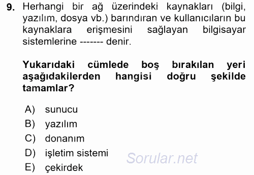 İşletim Sistemleri 2017 - 2018 Dönem Sonu Sınavı 9.Soru