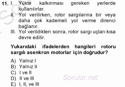 Elektromekanik Kumanda Sistemleri 2014 - 2015 Dönem Sonu Sınavı 11.Soru