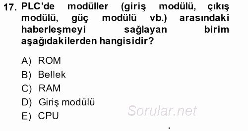 Elektromekanik Kumanda Sistemleri 2014 - 2015 Dönem Sonu Sınavı 17.Soru
