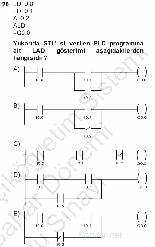 Elektromekanik Kumanda Sistemleri 2014 - 2015 Dönem Sonu Sınavı 20.Soru