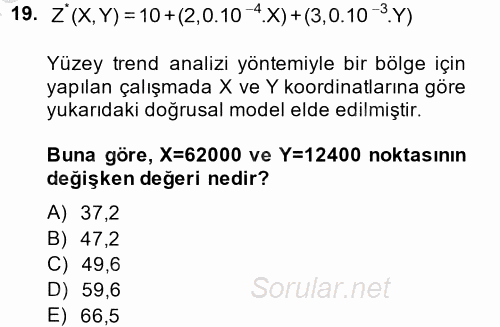 Coğrafi Bilgi Sistemleri İçin Temel İstatistik 2014 - 2015 Dönem Sonu Sınavı 19.Soru