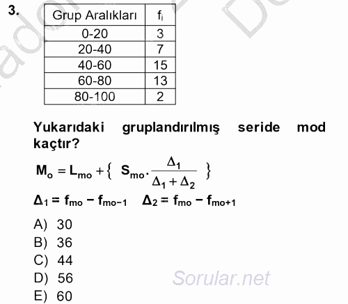 Coğrafi Bilgi Sistemleri İçin Temel İstatistik 2014 - 2015 Dönem Sonu Sınavı 3.Soru