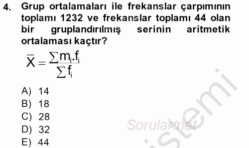 Coğrafi Bilgi Sistemleri İçin Temel İstatistik 2014 - 2015 Dönem Sonu Sınavı 4.Soru