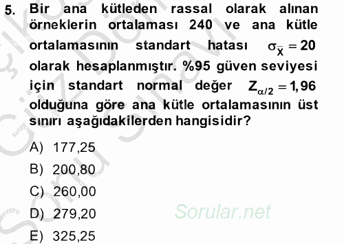Coğrafi Bilgi Sistemleri İçin Temel İstatistik 2014 - 2015 Dönem Sonu Sınavı 5.Soru