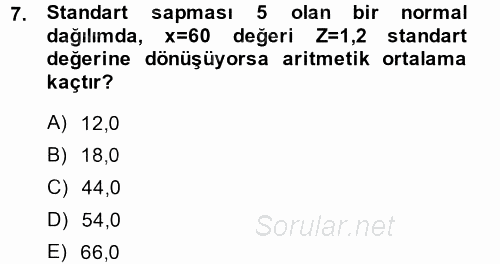 Coğrafi Bilgi Sistemleri İçin Temel İstatistik 2014 - 2015 Dönem Sonu Sınavı 7.Soru