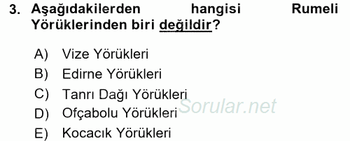 Osmanlı´da İskan ve Göç 2016 - 2017 Dönem Sonu Sınavı 3.Soru