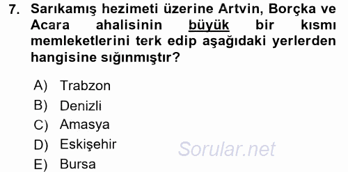 Osmanlı´da İskan ve Göç 2016 - 2017 Dönem Sonu Sınavı 7.Soru
