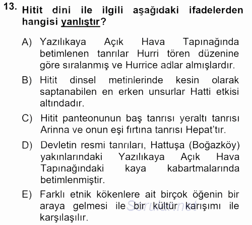 Anadolu Arkeolojisi 2013 - 2014 Ara Sınavı 13.Soru