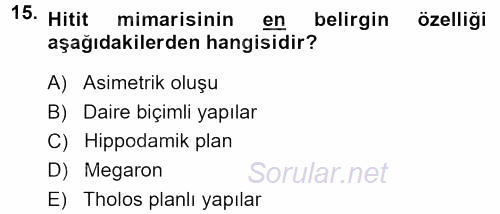 Anadolu Arkeolojisi 2013 - 2014 Ara Sınavı 15.Soru