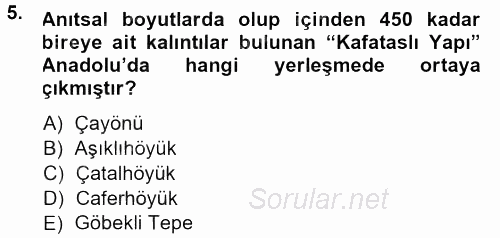 Anadolu Arkeolojisi 2013 - 2014 Ara Sınavı 5.Soru