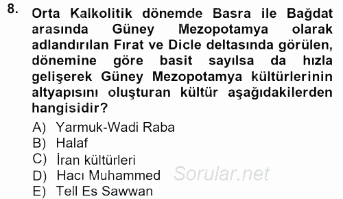 Anadolu Arkeolojisi 2013 - 2014 Ara Sınavı 8.Soru