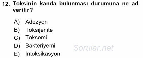 Temel Veteriner Mikrobiyoloji ve İmmünoloji 2015 - 2016 Ara Sınavı 12.Soru