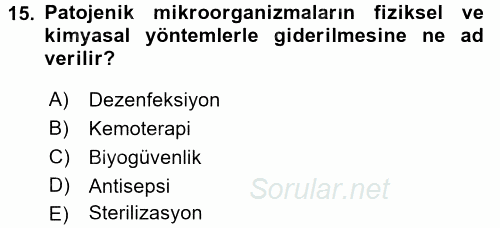 Temel Veteriner Mikrobiyoloji ve İmmünoloji 2015 - 2016 Ara Sınavı 15.Soru