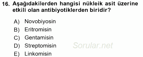 Temel Veteriner Mikrobiyoloji ve İmmünoloji 2015 - 2016 Ara Sınavı 16.Soru