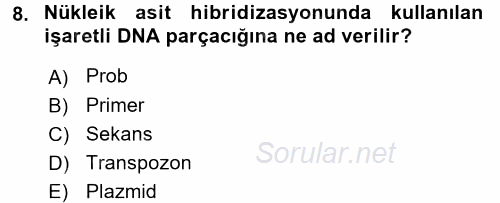 Temel Veteriner Mikrobiyoloji ve İmmünoloji 2015 - 2016 Ara Sınavı 8.Soru