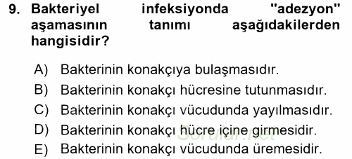 Temel Veteriner Mikrobiyoloji ve İmmünoloji 2015 - 2016 Ara Sınavı 9.Soru