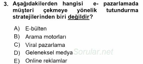 Elektronik Ticaret 2015 - 2016 Dönem Sonu Sınavı 3.Soru