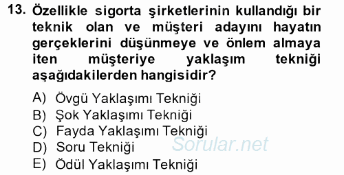 Kişisel Satış Teknikleri 2014 - 2015 Tek Ders Sınavı 13.Soru