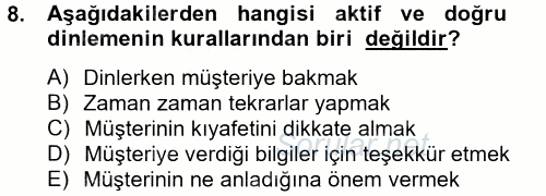 Kişisel Satış Teknikleri 2014 - 2015 Tek Ders Sınavı 8.Soru