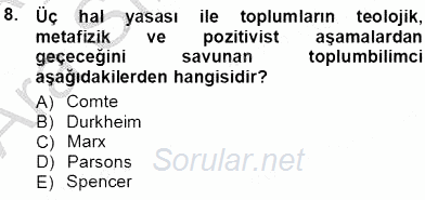 Sosyoloji 1 2012 - 2013 Ara Sınavı 8.Soru