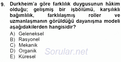 Sosyoloji 1 2012 - 2013 Ara Sınavı 9.Soru