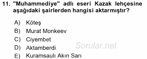 Çağdaş Türk Edebiyatları 2 2017 - 2018 Ara Sınavı 11.Soru