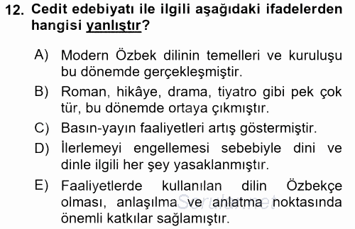 Çağdaş Türk Edebiyatları 2 2017 - 2018 Ara Sınavı 12.Soru
