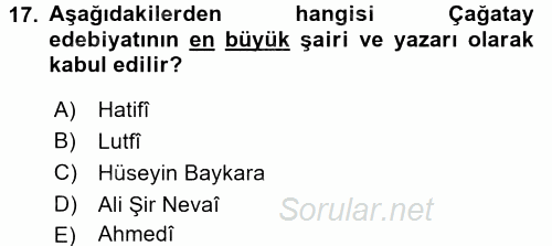 Çağdaş Türk Edebiyatları 2 2017 - 2018 Ara Sınavı 17.Soru