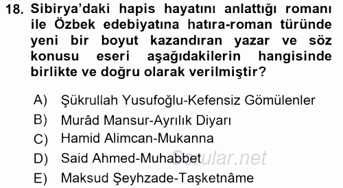 Çağdaş Türk Edebiyatları 2 2017 - 2018 Ara Sınavı 18.Soru