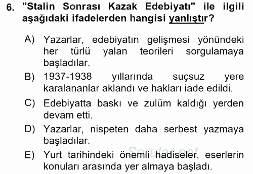 Çağdaş Türk Edebiyatları 2 2017 - 2018 Ara Sınavı 6.Soru