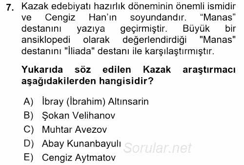 Çağdaş Türk Edebiyatları 2 2017 - 2018 Ara Sınavı 7.Soru