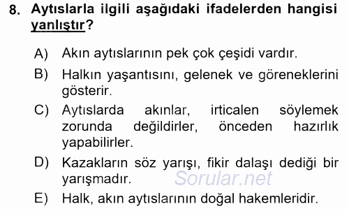 Çağdaş Türk Edebiyatları 2 2017 - 2018 Ara Sınavı 8.Soru