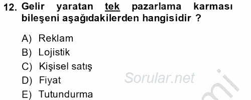 Küresel Pazarlama 2014 - 2015 Dönem Sonu Sınavı 12.Soru