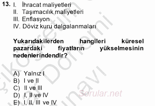 Küresel Pazarlama 2014 - 2015 Dönem Sonu Sınavı 13.Soru