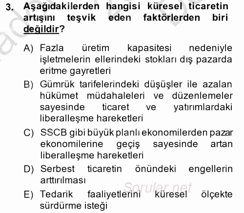 Küresel Pazarlama 2014 - 2015 Dönem Sonu Sınavı 3.Soru