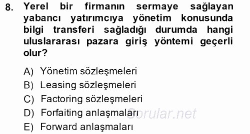 Küresel Pazarlama 2014 - 2015 Dönem Sonu Sınavı 8.Soru