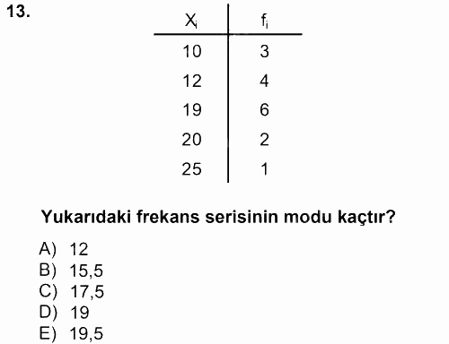 İstatistik 1 2012 - 2013 Ara Sınavı 13.Soru