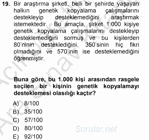 İstatistik 1 2012 - 2013 Ara Sınavı 19.Soru