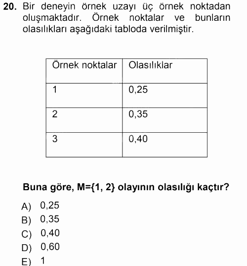 İstatistik 1 2012 - 2013 Ara Sınavı 20.Soru